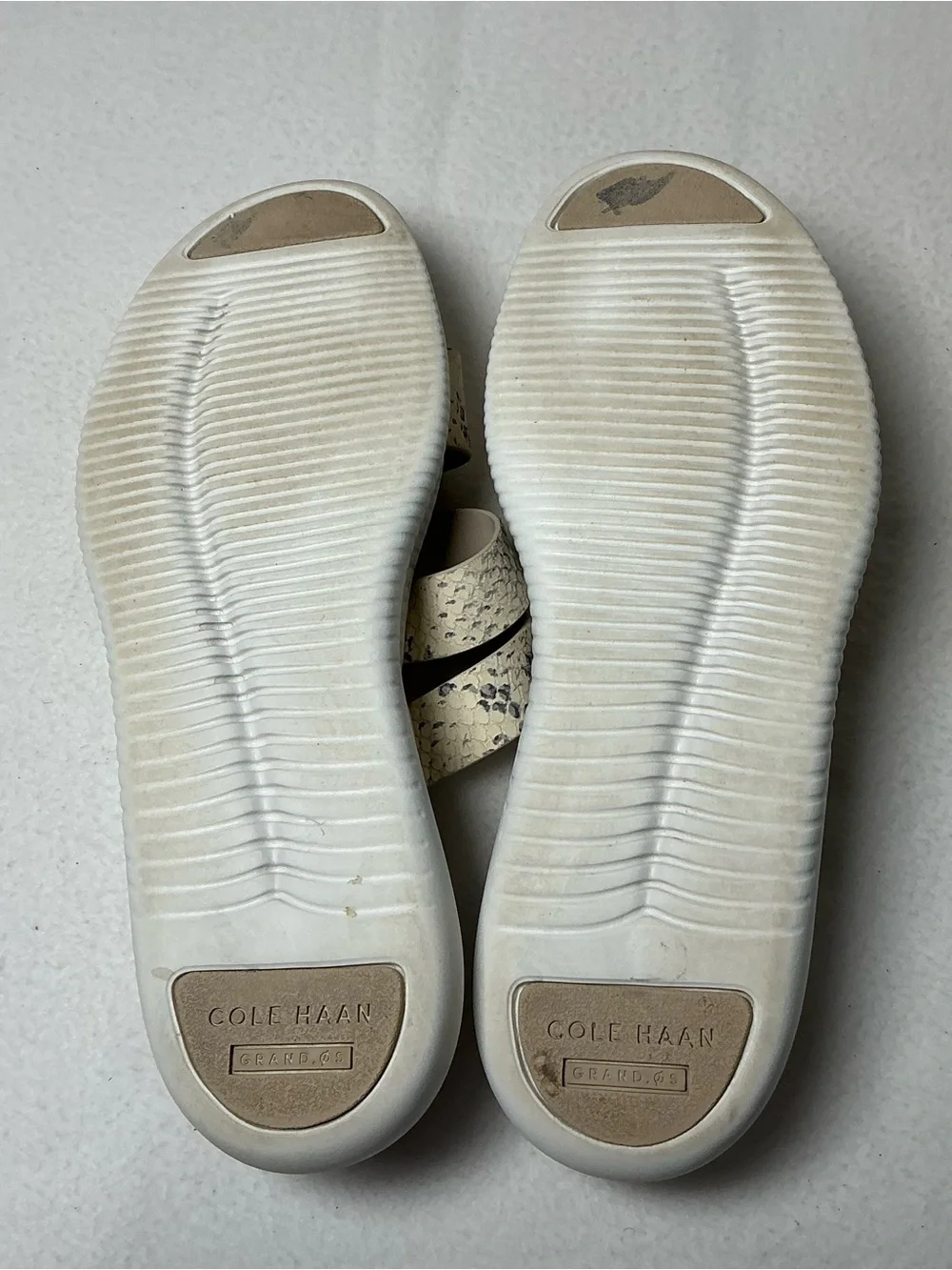 Cole Haan Beige Snake-Print Slide Sandals with White Platform